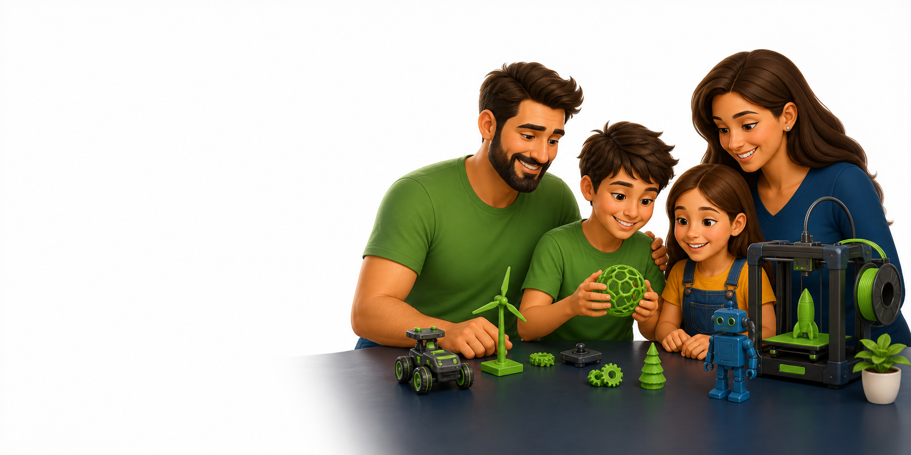 Família criando projetos maker junta